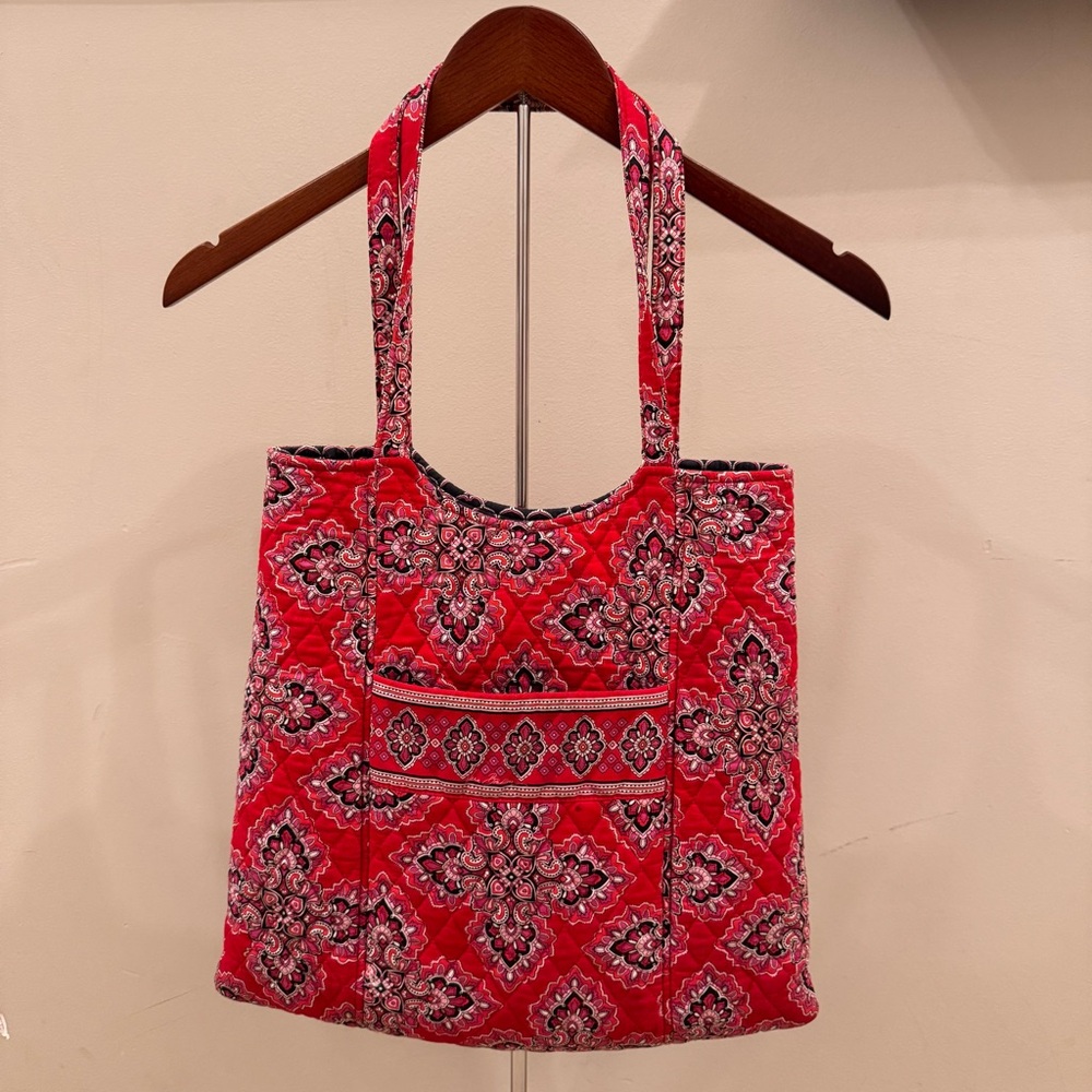 Rare Vera Bradley‎ Tote Bag Retired Frankly Scarlet Red Black Paisley Pattern